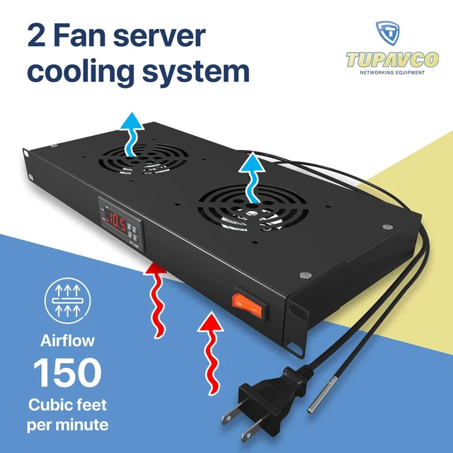 Alt view image 2 of 5 - Rack Mount Fan - 2 Fans 1U 19" w/Adjustable Temperature & Digital Display