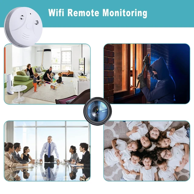 Alt view image 2 of 5 - Huxuoit Security Camera 1080P Indoor with Smoke Detector,Nanny cam WiFi Indoor Camera Dome Surveillance System with Night Vision,Motion Detection, for Home,Business, Baby Monitor