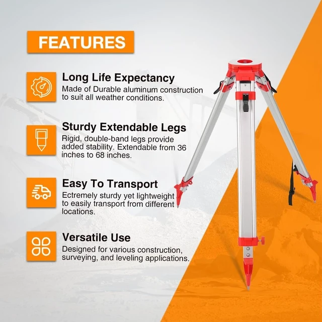 Alt view image 4 of 5 - Surveying Tripod, Aluminum Survey Tripod With 5/8-Inch 11-Threaded Flat Head Quick Clamp for Auto Level Theodolite