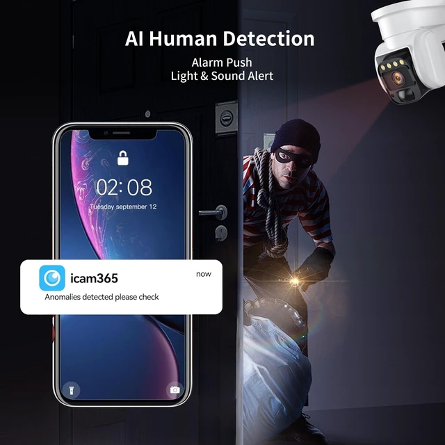 Alt view image 4 of 5 - Reidubo 4G LTE Cellular Solar Security Camera, No WiFi with 3MP 2K HD, AI Motion Detection, Dual Lens 360 View, Color Night Vision, 2-Way Talk, IP66 Weatherproof, SIM Card Included