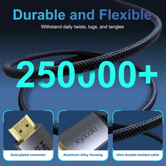 Alt view image 3 of 5 - 8K HDMI 2.1 Cable, Certified 8K@60Hz & 4K@120Hz, 48Gbps, Dynamic HDR, eARC, Braided Nylon, Compatible with PS5, Xbox Series X, Apple TV, 4K/8K TVs, Gaming Monitors, Receivers,6 FT/2 pk