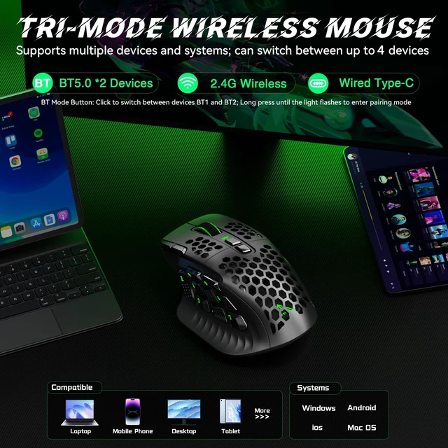 Alt view image 4 of 5 - SM809 Pro Tri-Mode MMO Gaming Mouse, 16 Custom Buttons & 24000 DPI