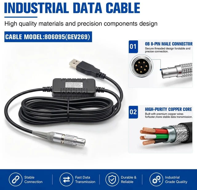 Alt view image 2 of 5 - JHCH 806095 (GEV269) Data Transfer Cable, 8 Pin to USB Survey Communication Cable Compatible with Leica TS30 TM30 Total Station
