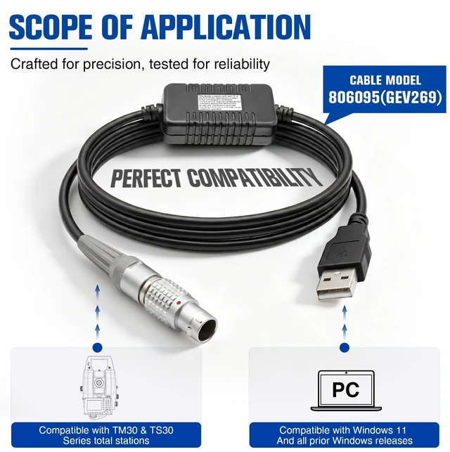 Alt view image 3 of 5 - JHCH 806095 (GEV269) Data Transfer Cable, 8 Pin to USB Survey Communication Cable Compatible with Leica TS30 TM30 Total Station
