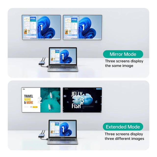 Alt view image 2 of 5 - MT-VIKI HDMI Splitter Extended Display for Dual Monitors/Multi-Monitor, 4K@30Hz & 1080P@60Hz, USB 3.0 & USB C Adapter to HDMI for Windows & Mac, Required Driver Installation