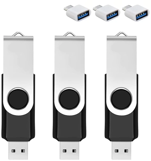 Main image of 3 Pack 32GB USB Flash Drive with Type C Adapter and Storage Box USB 2.0 High Speed Metal Pen Drive 360 Rotatable Storage Memory Stick for Phone/Pad/PC/Laptop/Android - Black(3-Pack 32GB)