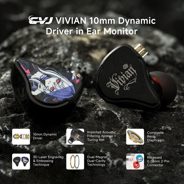 Alt view image 2 of 5 - CVJ Vivian IEM Wired Gaming Earbuds, Deep Bass in Ear Monitor with Mic