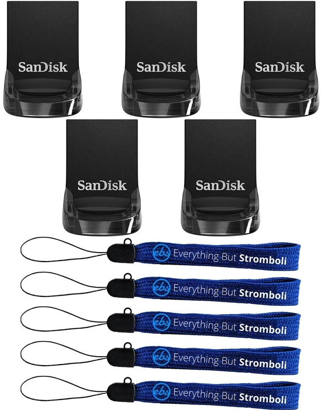 Main image of SanDisk USB 3.2 Gen 1 Ultra Fit (5 Pack) 64GB Flash Drive Up to 300 MB/s Read Speed Compatible with Laptops and Computers (SDCZ430-064G-G46) Bundle with (5) Everything But Stromboli Lanyards