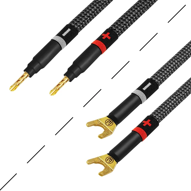 Alt view image 5 of 5 - WORLDS BEST CABLES 6 Foot Ultimate - 8 AWG - Ultra-Pure OFC - Premium Audiophile HiFi Speaker Cable Pair with Eminence Gold Banana (x2) & Spade (x2) Plugs & Carbon Tweed Jacket