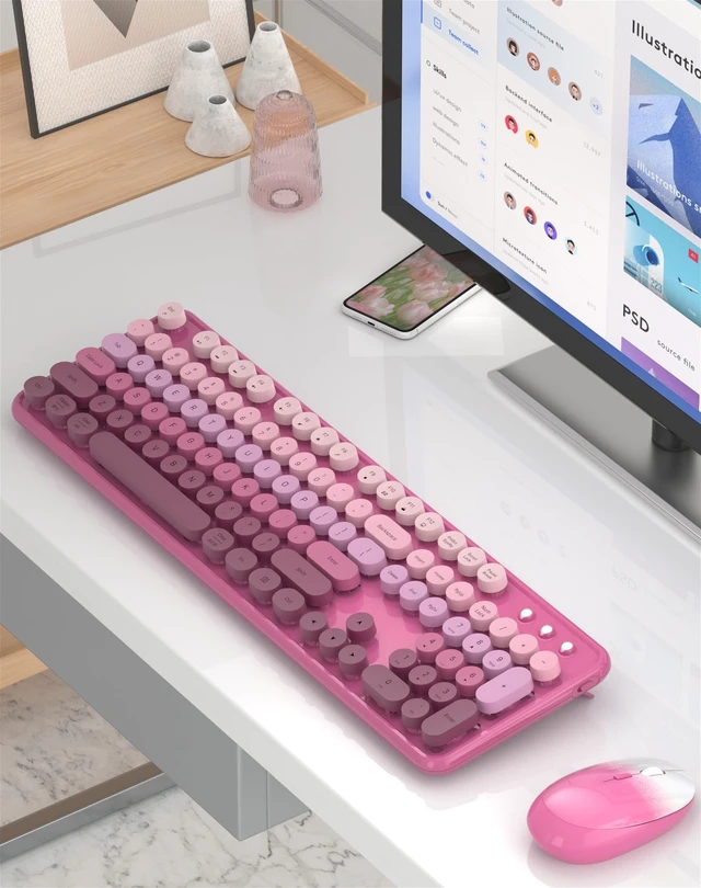 Alt view image 2 of 5 - COUTSALL Colorful Wireless Keyboard and Mouse Combo (Rose Pink Colorful)