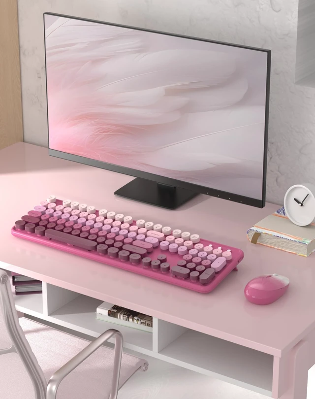 Alt view image 3 of 5 - COUTSALL Colorful Wireless Keyboard and Mouse Combo (Rose Pink Colorful)