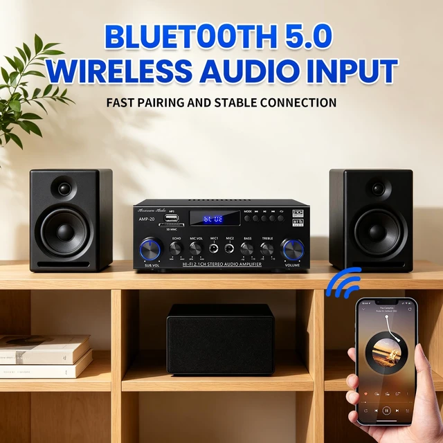 Alt view image 5 of 5 - AMP-20 Bluetooth Stereo Audio Amplifier 2.1 CH Max.800W RMS 50Wx2+70W
