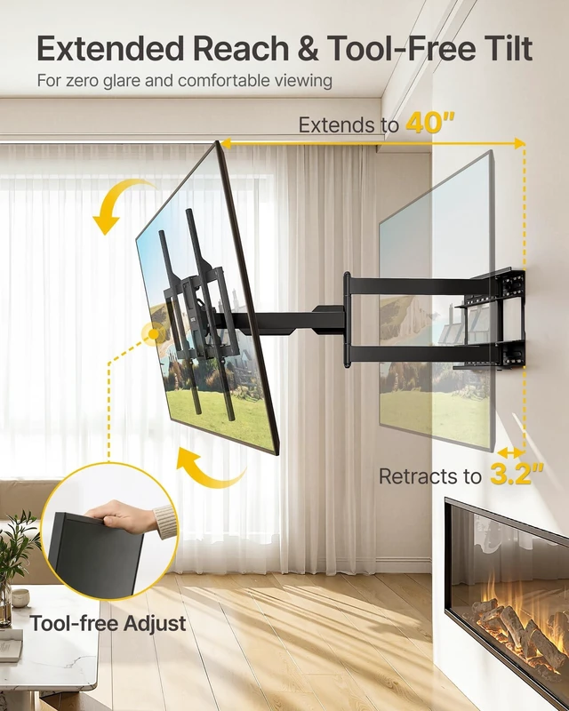 Alt view image 3 of 5 - monTEK XL 40 Long Arm TV Wall Mount for 50-100 inch TVs up to 176 lbs