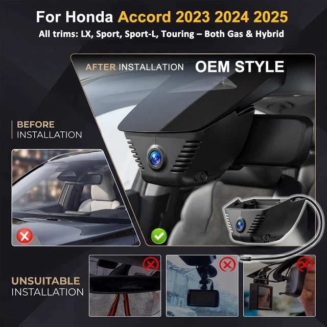 Alt view image 2 of 5 - 4K Dash Cam for Honda Accord 2023 2024 2025 (Gen11), OEM Hidden Dash Camera with WiFi APP, 24H Parking Monitor, Night Vision, G-Sensor, Loop Recording, 64GB Card