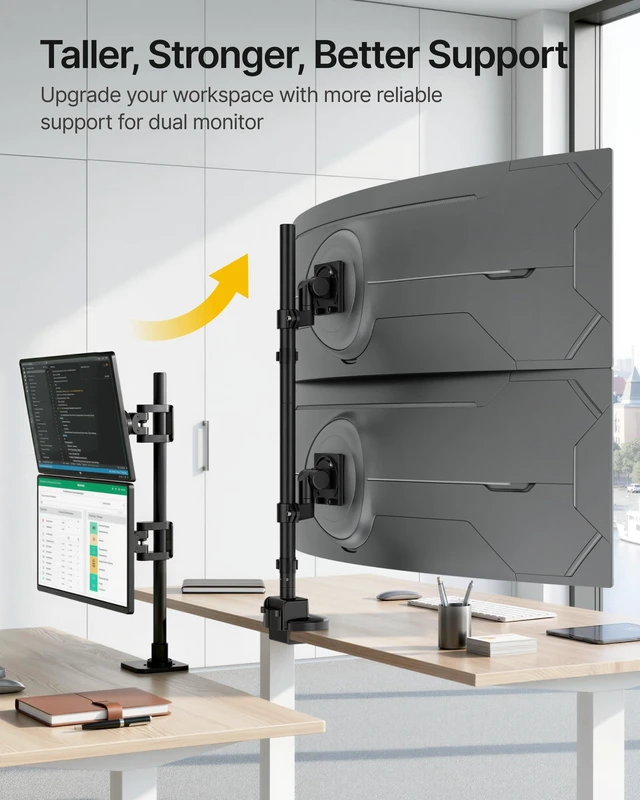 Alt view image 3 of 5 - monTEK Heavy-Duty Stacked Dual Monitor Stand for 24-57" Screens