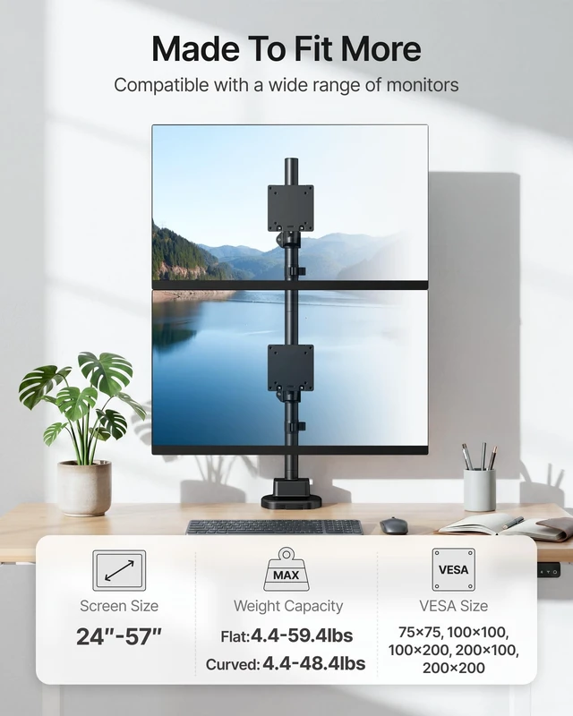 Alt view image 4 of 5 - monTEK Heavy-Duty Stacked Dual Monitor Stand for 24-57" Screens