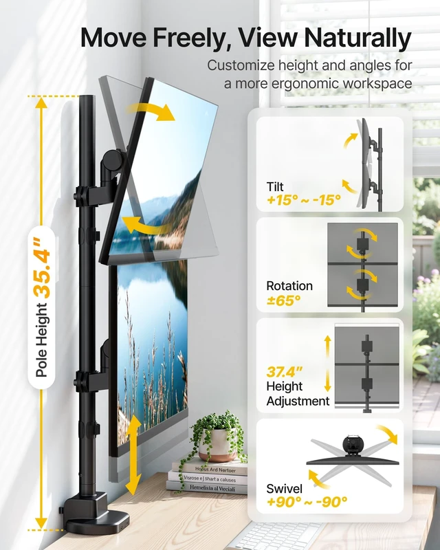 Alt view image 5 of 5 - monTEK Heavy-Duty Stacked Dual Monitor Stand for 24-57" Screens