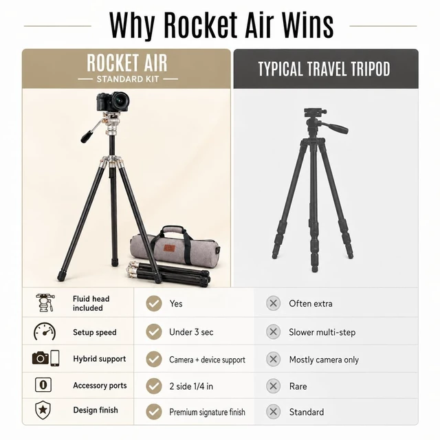 Alt view image 5 of 5 - HARLOWE Rocket Air Carbon Fiber Travel Tripod with Fluid Head, 22lb Load