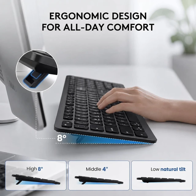 Alt view image 5 of 5 - Wireless Bluetooth Keyboard, Full Size Multi-Device Keyboard for PC, Laptop