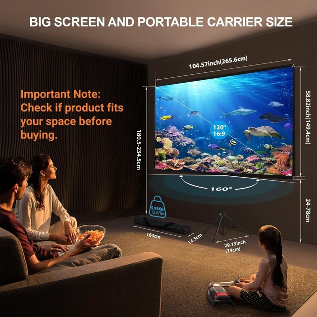Alt view image 2 of 5 - Projector Screen with Stand, Outdoor Projector Screen 16:9 and Tripod Stand, Portable Projection Screen with 1.2 Gain, Lightweight and Compact, Easy Setup, Idea for Home Cinema, Backyard, (120 Inch).