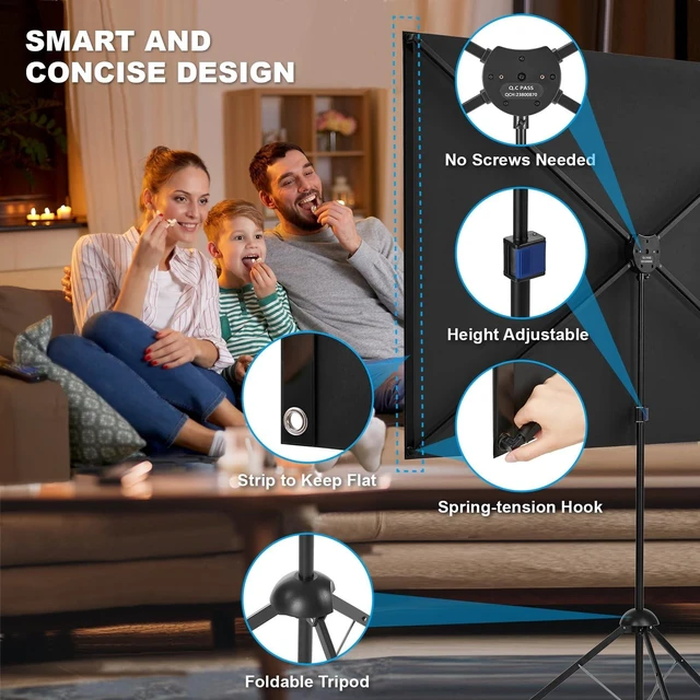 Alt view image 3 of 5 - Projector Screen with Stand, Outdoor Projector Screen 16:9 and Tripod Stand, Portable Projection Screen with 1.2 Gain, Lightweight and Compact, Easy Setup, Idea for Home Cinema, Backyard, (120 Inch).