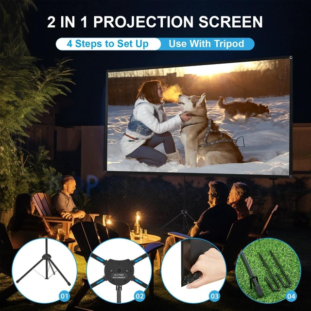 Alt view image 4 of 5 - Projector Screen with Stand, Outdoor Projector Screen 16:9 and Tripod Stand, Portable Projection Screen with 1.2 Gain, Lightweight and Compact, Easy Setup, Idea for Home Cinema, Backyard, (120 Inch).