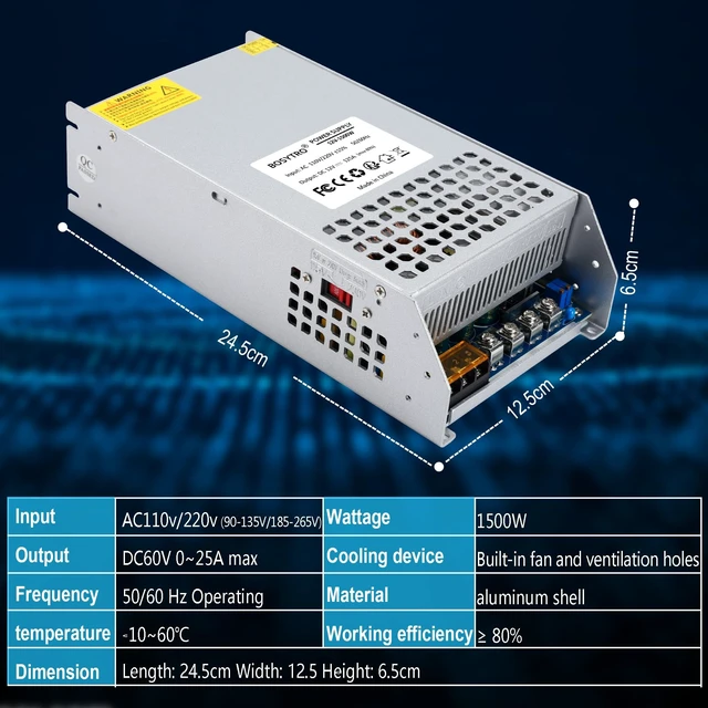 Alt view image 2 of 5 - BOSYTRO 12V 125A 1500W DC Switching Power Supply Adapter PSU AC 110V / 220V-DC 12V Transformer Adapter, for 3D Printer,CCTV Camera Security System, Computer Project of Industrial Power Supplies