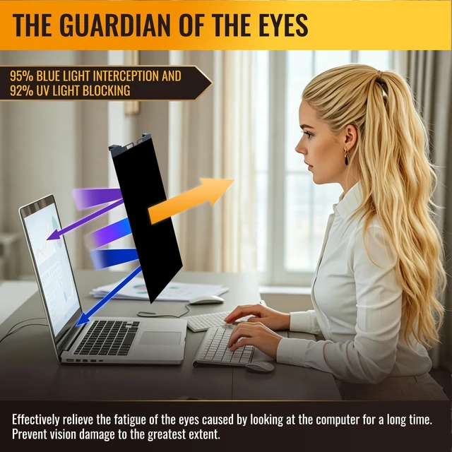 Alt view image 4 of 5 - 14 Inch Hanging Laptop Privacy Screen, Blue Light Filter, Anti-Glare