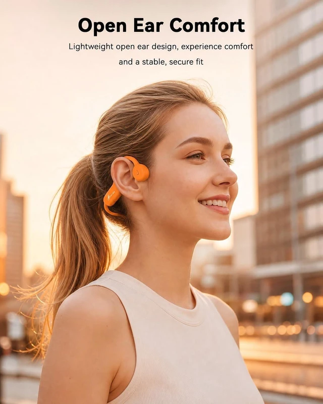 Alt view image 2 of 5 - SANOTO Bone Conduction Headphones Bluetooth Open Ear Headphones with Mic, Orange