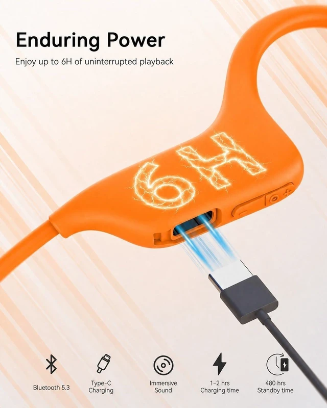 Alt view image 4 of 5 - SANOTO Bone Conduction Headphones Bluetooth Open Ear Headphones with Mic, Orange