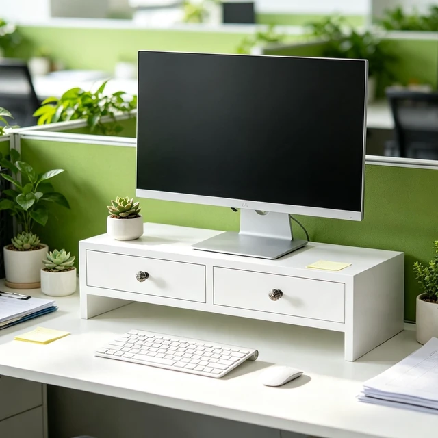 Alt view image 2 of 5 - WELLAND Monitor Stand Riser with Drawers, Computer Monitor Stand, Desktop Organizer Stand for Laptop, PC, Office Supplies, White