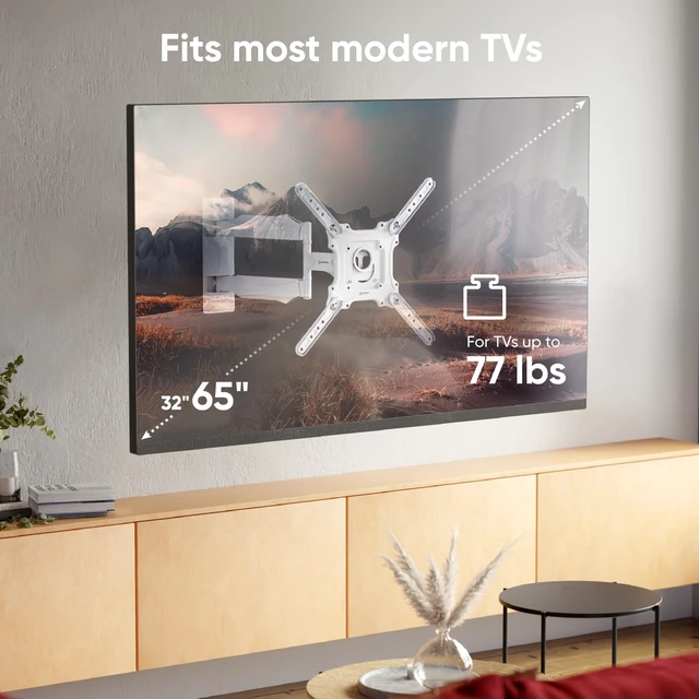 Alt view image 2 of 5 - ONKRON Full Motion TV Wall Mount 32-65", 77 lbs, max VESA 400x400, White