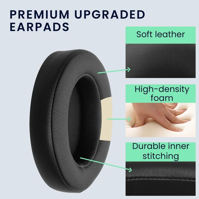 Alt view image 3 of 5 - kwmobile Ear Pads Compatible with DOQAUS Earpads - 2X Replacement for Headphones - Black