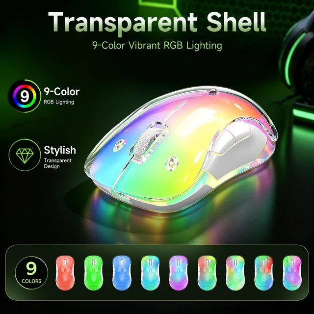 Alt view image 3 of 5 - qaf 2.4G Wireless RGB LED Rechargeable Mouse, Transparent Computer Mouse with Detachable Magnetic Cover, 1400 DPI Optical Tracking, 5 Buttons, USB Receiver for Laptop PC Desktop MacBook (Green)
