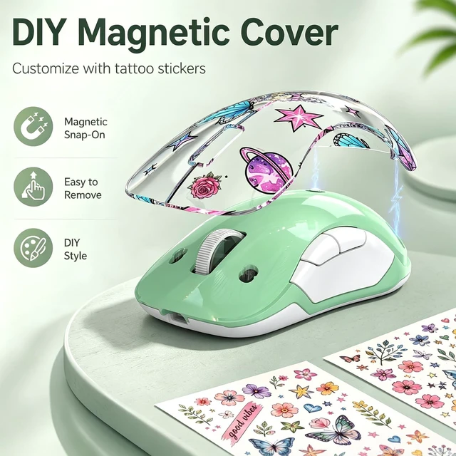 Alt view image 4 of 5 - qaf 2.4G Wireless RGB LED Rechargeable Mouse, Transparent Computer Mouse with Detachable Magnetic Cover, 1400 DPI Optical Tracking, 5 Buttons, USB Receiver for Laptop PC Desktop MacBook (Green)