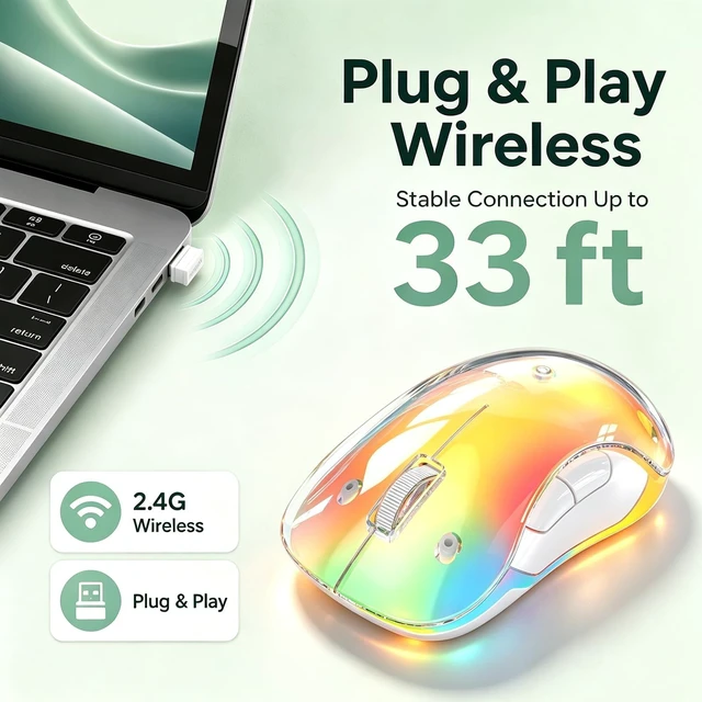 Alt view image 5 of 5 - qaf 2.4G Wireless RGB LED Rechargeable Mouse, Transparent Computer Mouse with Detachable Magnetic Cover, 1400 DPI Optical Tracking, 5 Buttons, USB Receiver for Laptop PC Desktop MacBook (Green)