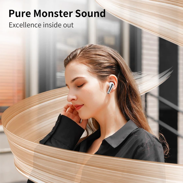 Alt view image 2 of 5 - Monster N-Lite 203 AirLinks Wireless Earbuds, Bluetooth 5.3 Headphones HiFi Stereo, Wireless Earphones with 30H Playback, Type-C Charging, HD Clear Call, Touch Control, IPX6 in-Ear Earbu