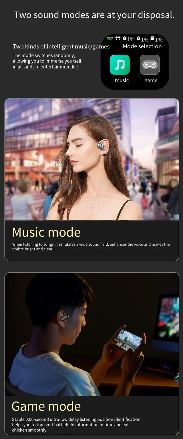 Alt view image 5 of 5 - QYNIQIAN Open-Ear Wireless Earbuds Bluetooth 5.4 Headphones with Intelligent Touch Screen & Earhook, 40Hrs Playback Sport Ear Buds Earphones,Ultra-Comfort Design,Compatible with iPhone & Androi