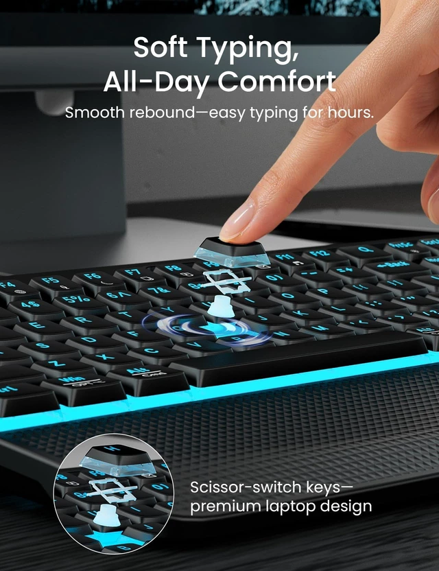 Alt view image 4 of 5 - SABLUTE Wireless Backlit Keyboard and Mouse Combo, Rechargeable Quiet