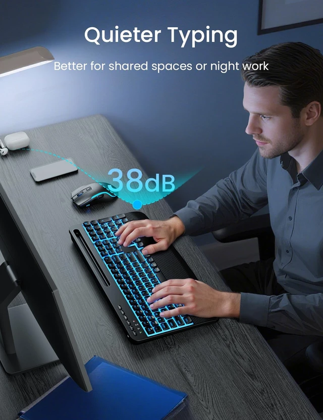 Alt view image 5 of 5 - SABLUTE Wireless Backlit Keyboard and Mouse Combo, Rechargeable Quiet
