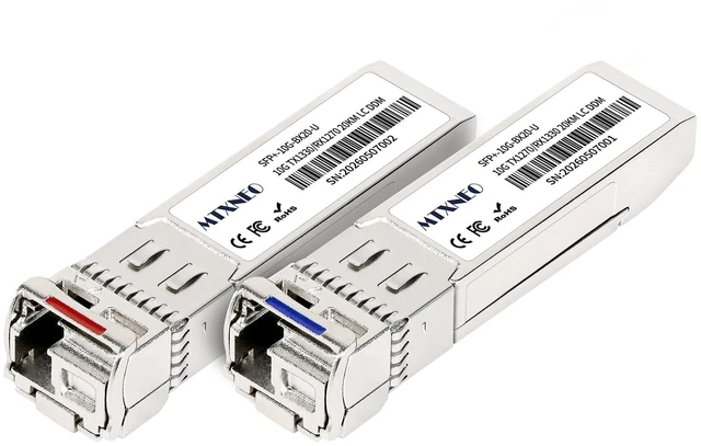 Main image of A Pair of 10G SFP+ Bidi Transceiver LC Single-Mode 20km Single Fiber Module 10GBASE-BIDI 1270nm/1330nm for Cisco, Ubiquiti UniFi, Mikrotik, and More