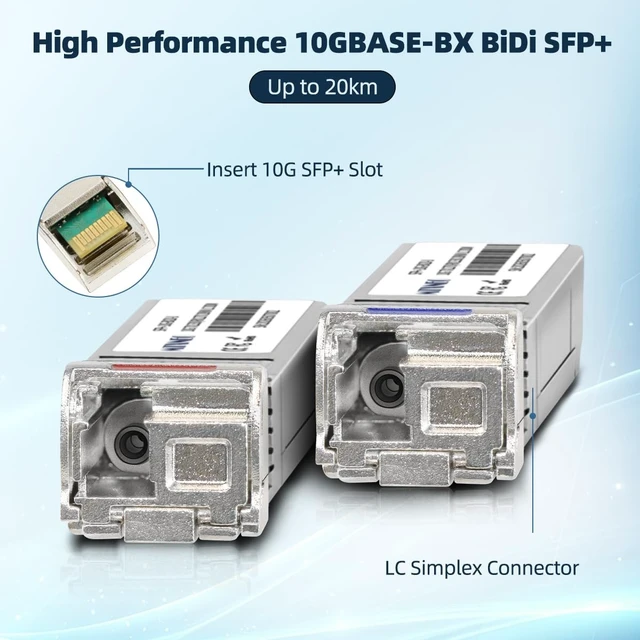 Alt view image 3 of 5 - A Pair of 10G SFP+ Bidi Transceiver LC Single-Mode 20km Single Fiber Module 10GBASE-BIDI 1270nm/1330nm for Cisco, Ubiquiti UniFi, Mikrotik, and More