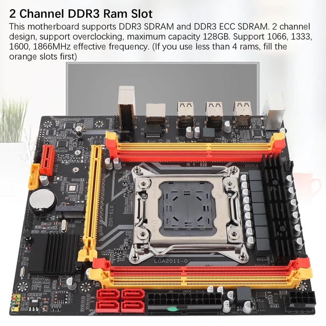 Alt view image 2 of 5 - YUEHISY X79 Computer Motherboard, Supports E5 V1 V2 and 3th 4th Gen Core i7 Processors DDR3 SDRAM 128GB 1866MHz, with M.2 NVMe PCIE 3.0 X4 Slot