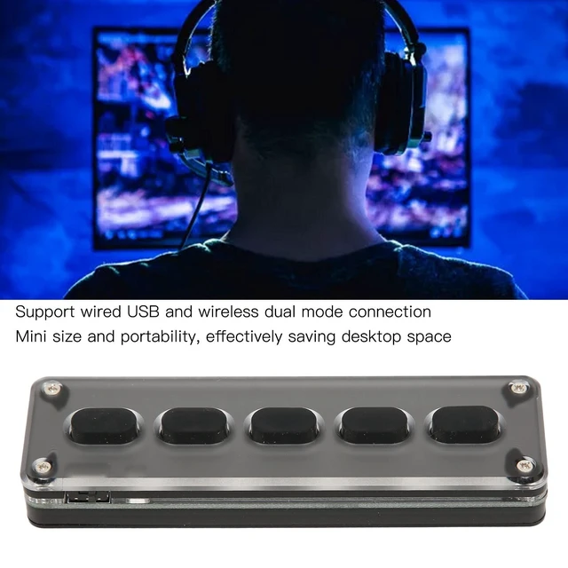 Alt view image 3 of 5 - Diyeeni 5 Keys Mini Mechanical Keyboard, Dual Mode Wireless USB Programmable OSU Gaming Keypad, Silicone Macro Keyboard for PC Laptop, Customizable Shortcut Keypad with Bluetooth (Black)