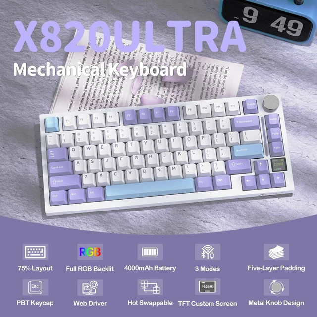 Alt view image 2 of 5 - ATTACK SHARK X820 Ultra 75% Wireless Gaming Mechanical Keyboard Hot-Swappable Gasket Mount RGB Backlit BT/2.4G/Wired Custom Keyboard with Smart TFT Display&Knob QMK Driver-Starlight White&Gift