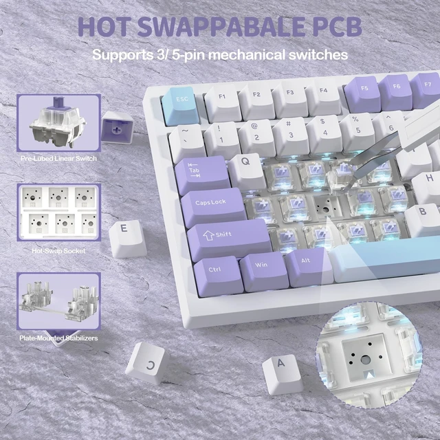 Alt view image 4 of 5 - ATTACK SHARK X820 Ultra 75% Wireless Gaming Mechanical Keyboard Hot-Swappable Gasket Mount RGB Backlit BT/2.4G/Wired Custom Keyboard with Smart TFT Display&Knob QMK Driver-Starlight White&Gift