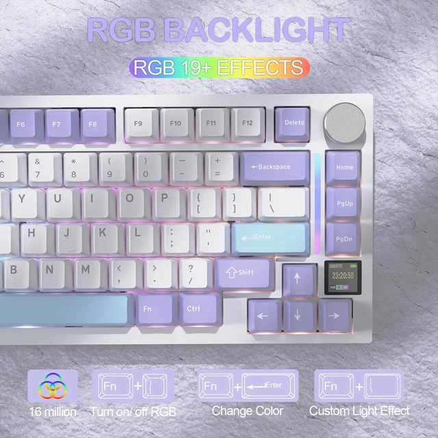 Alt view image 5 of 5 - ATTACK SHARK X820 Ultra 75% Wireless Gaming Mechanical Keyboard Hot-Swappable Gasket Mount RGB Backlit BT/2.4G/Wired Custom Keyboard with Smart TFT Display&Knob QMK Driver-Starlight White&Gift