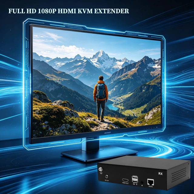 Alt view image 5 of 5 - HDMI KVM Extender Over Single Cat5e/6/6a up to 150M(492ft), 1080P@60Hz, Plug & Play, Keyboard & Mouse Over Network,Visually Zero Latency, HDMI Local Loop-Out, SECC Steel Case, TX+RX