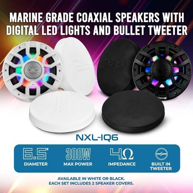 Alt view image 2 of 5 - DS18 NXL-IQ6/BK 6.5" 2-Way Coaxial Marine Speaker with Digital Led Lights and Bullet Tweeter 150 Watts 4-Ohm, Water Resistant IP65, Pair