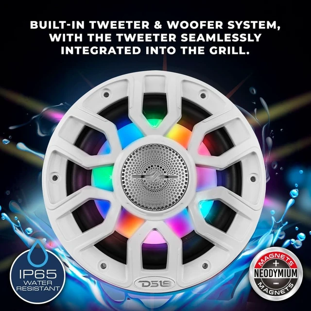 Alt view image 3 of 5 - DS18 NXL-IQ6/BK 6.5" 2-Way Coaxial Marine Speaker with Digital Led Lights and Bullet Tweeter 150 Watts 4-Ohm, Water Resistant IP65, Pair